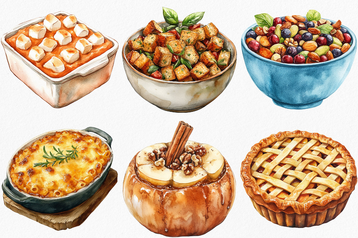 Watercolor Thanksgiving Food Clipart, an Illustration by Canvas Craft (Photo 2 of 8)