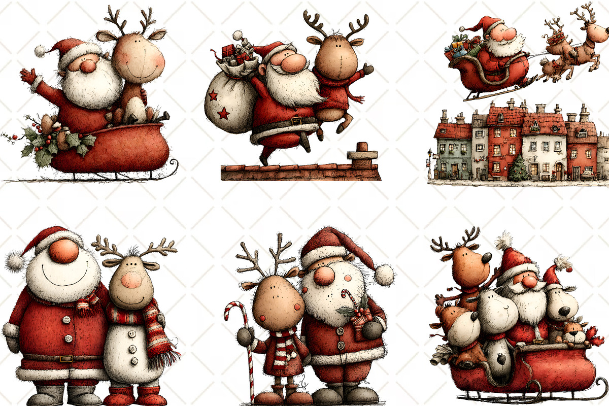 Santa Reindeer Christmas Clipart, an Illustration by Black Bird Studio (Photo 2 of 6)