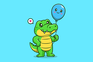Cute Crocodile Holding Balloon, an Animal Illustration by Catalyst Labs