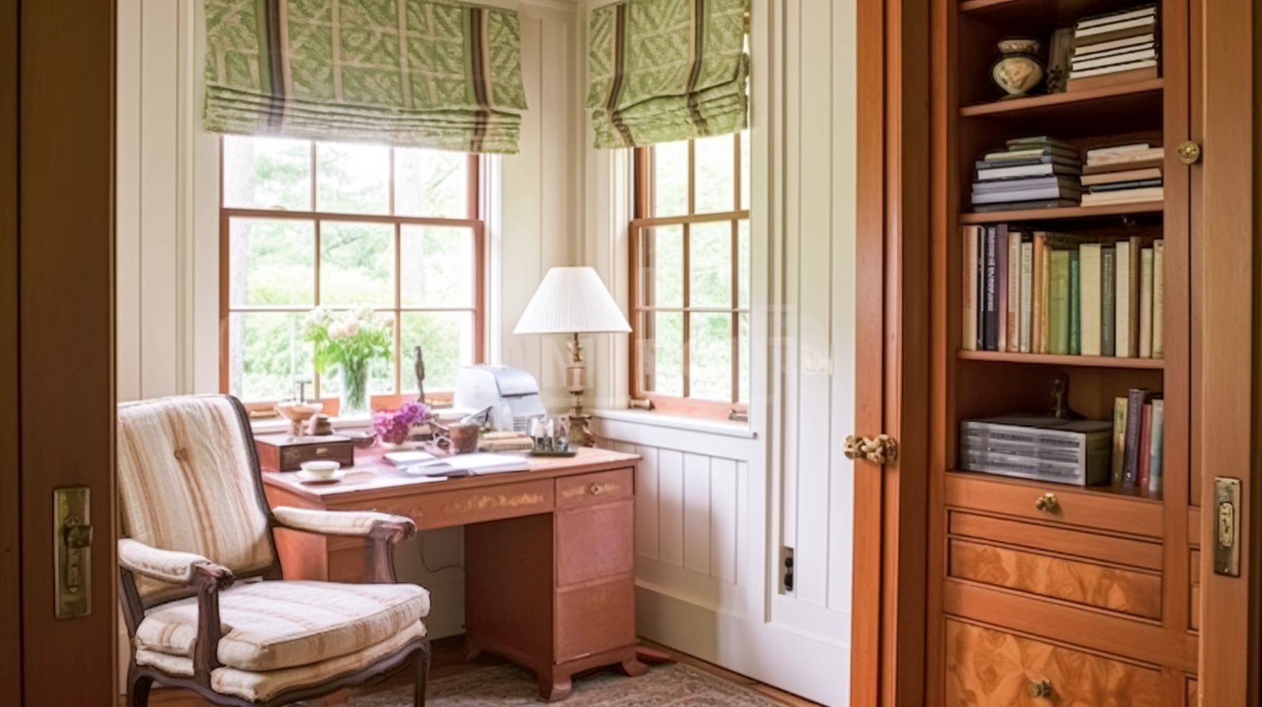 Antique cottage study room decor, home office interior design an, a ...