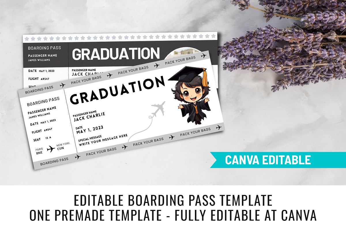 Graduation Boarding Pass Template, a Card Template by Snapybiz (Photo 6 of 9)