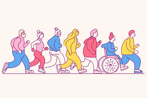 A diverse group of people running, including individuals of various body types, a Person Photo by Textures & Backgrounds