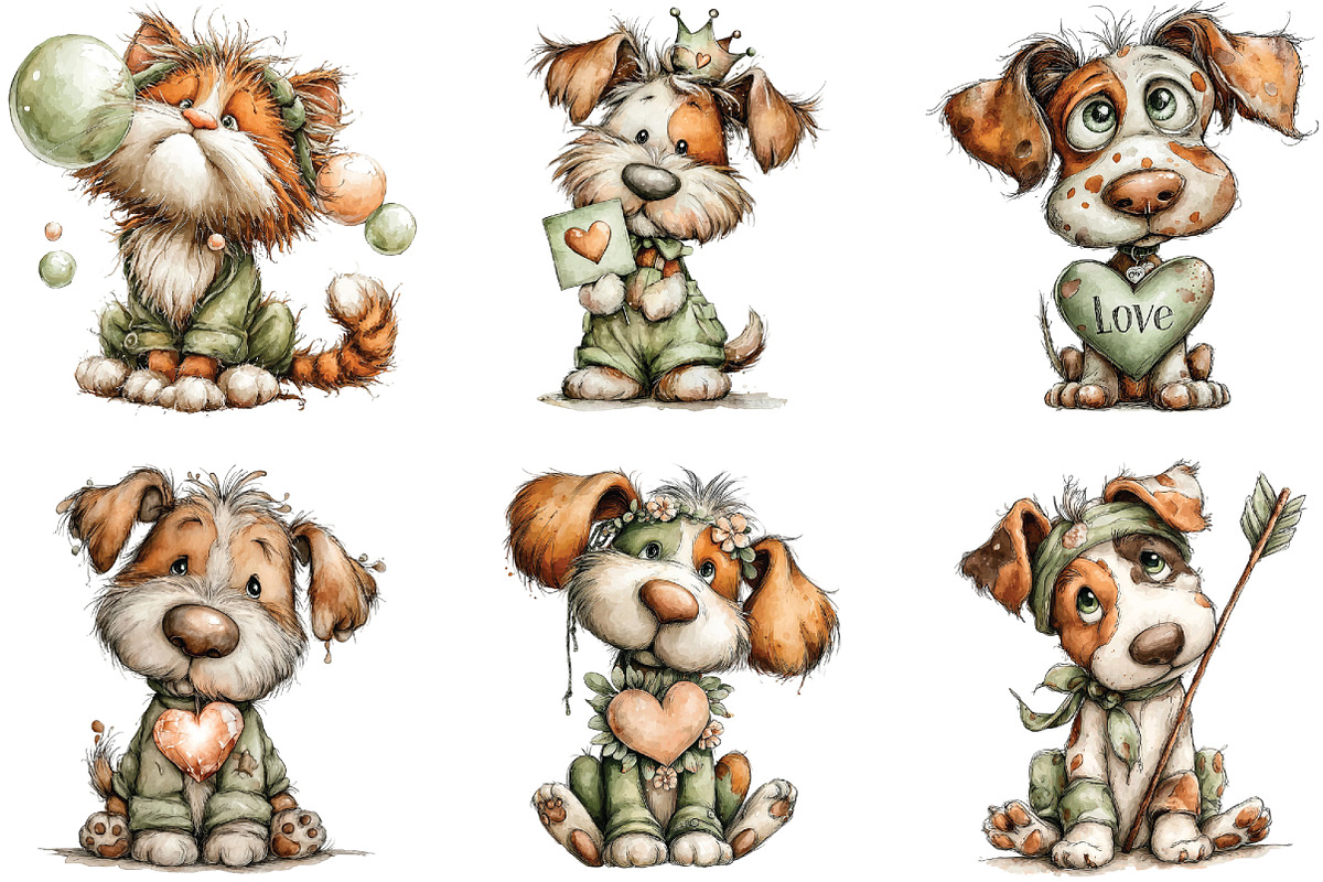 Whimsical Valentine Dog Cat Clipart, an Illustration by CraftArtStudio (Photo 4 of 6)