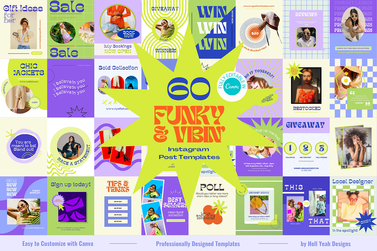 Funky Instagram Post Templates, a Design Template by Hell Yeah Designs (Photo 1 of 8)