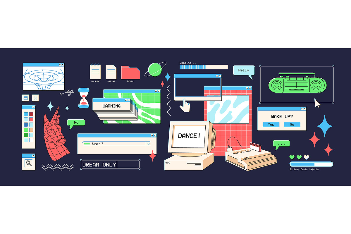 Retro user interface elements set, an Object Illustration by PaperTrident (Photo 4 of 5)