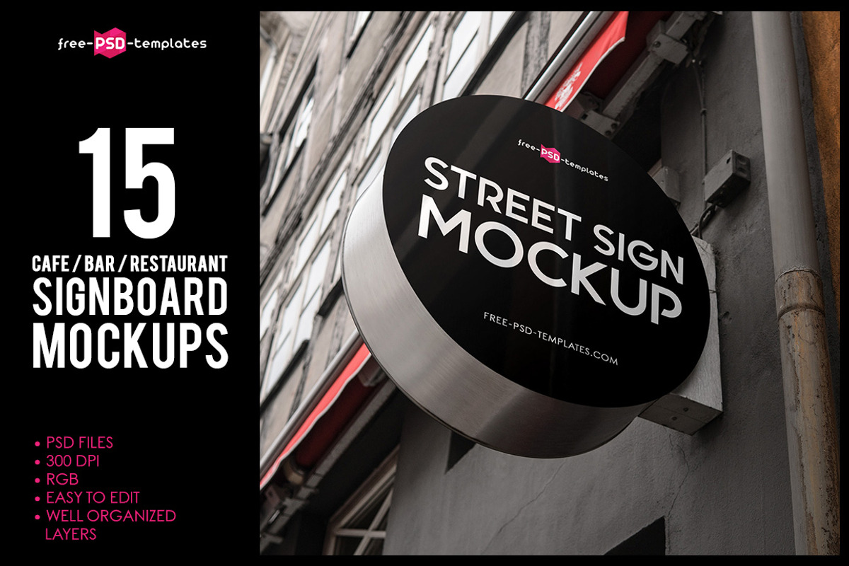 Cafe/Bar/Restaurant Signboard MockUp, an Advertising Mockup by Free-PSD-Templates (Photo 1 of 5)