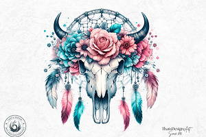 Western Boho Bull Skull Clipart Set