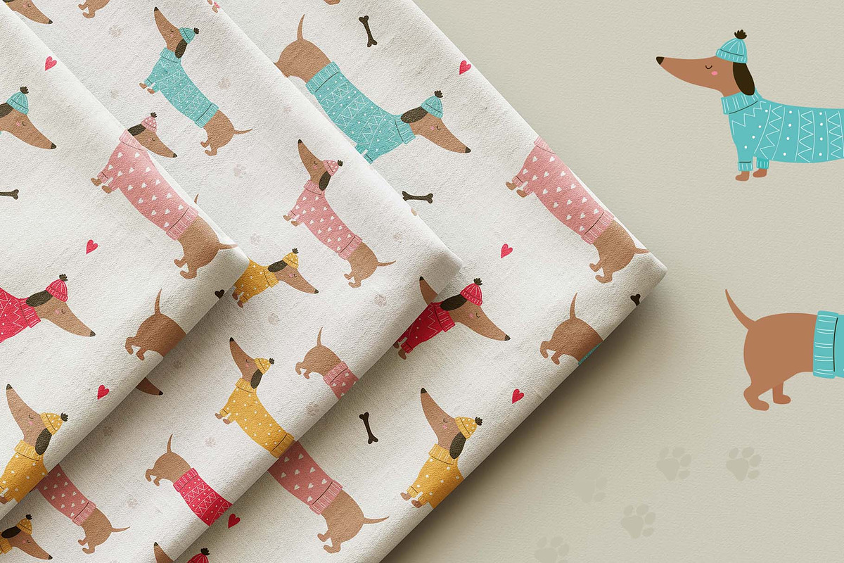 Funny Dachshunds Clipart & Patterns, an Animal Illustration by Irina Ostapenko (Photo 5 of 5)