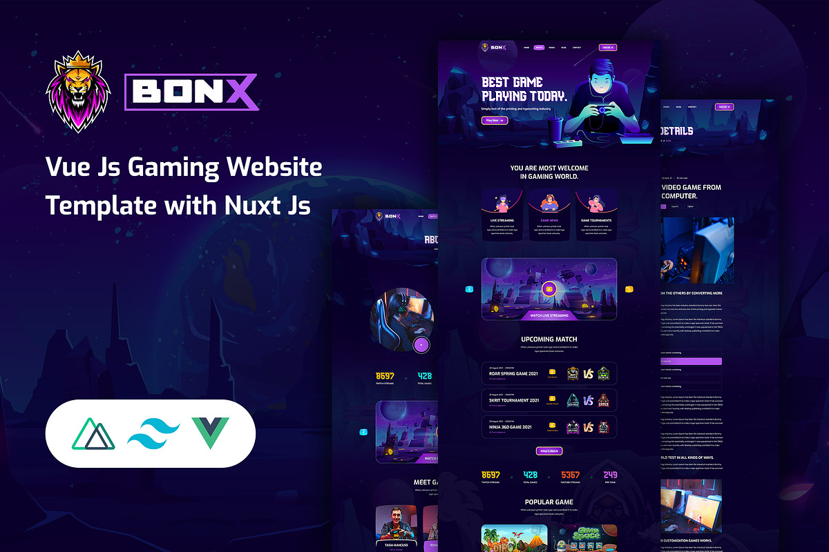 Vue Js Gaming Website Template, a Vue Template by HasThemes (Photo 1 of 5)