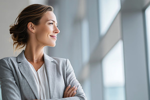 Confident businesswoman in a gray, a Business Photo by MistyDay