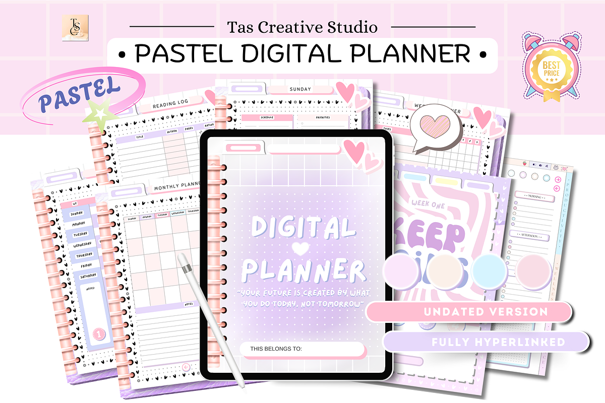 Portrait Purple Digital Planner, a Stationery Template by Tas Creative Studio (Photo 2 of 12)