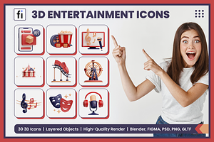 3D Entertainment Icon Set, a Characters & Person 3D Model by Flat Icons