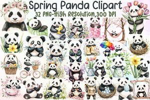 Cute Spring Panda Clipart, an Illustration by Sublimation Artist