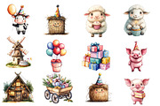 Barnyard Birthday Clipart Bundle, an Illustration by Designworld (Thumbnail 4 of 8)