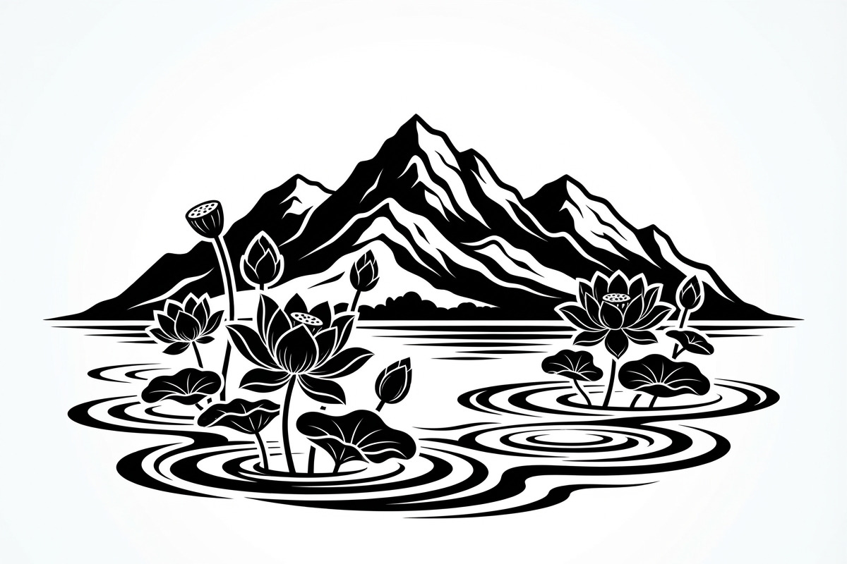 60 Lotus Mountain Harmony Silhouette, an Empty State Illustration by Amazin_art (Photo 25 of 31)