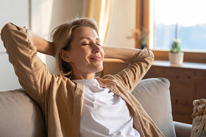Relaxed Woman Enjoying Peaceful Moment at Home, a Photo by Davizro's Market