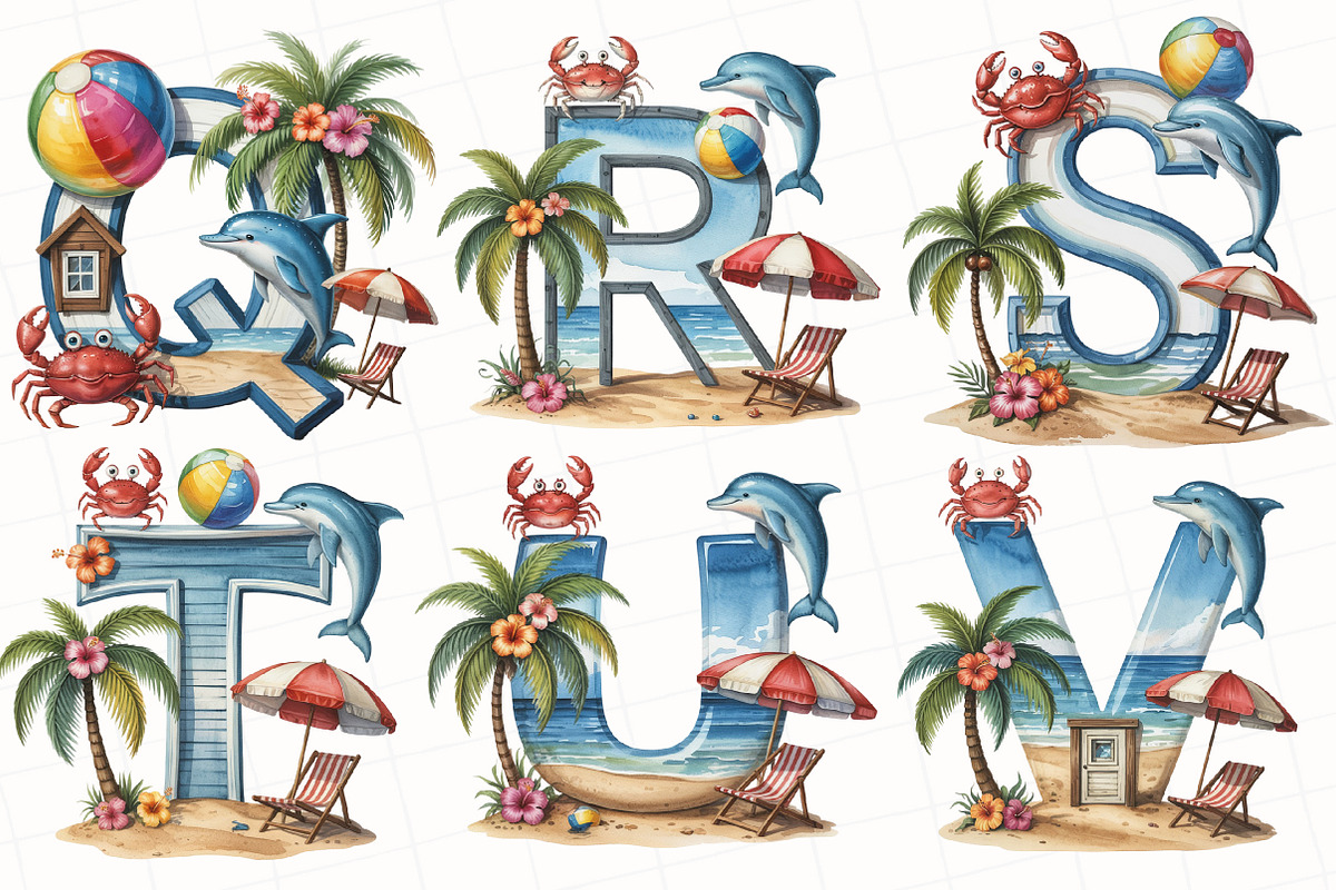 Summer Beach Doodle Alphabet Clipart, an Illustration by OK Design (Photo 3 of 5)