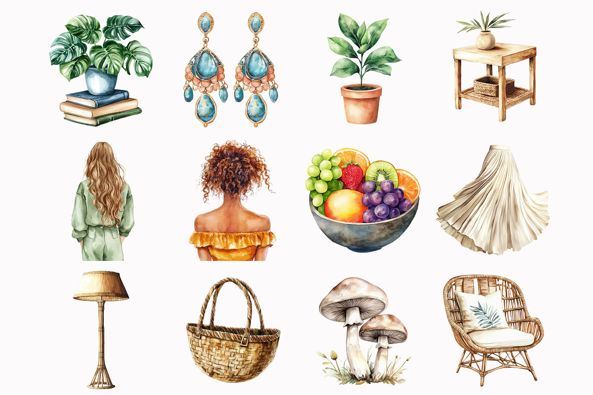 Watercolor 70'S Vibes Clipart, an Illustration by Design Market (Photo 2 of 4)