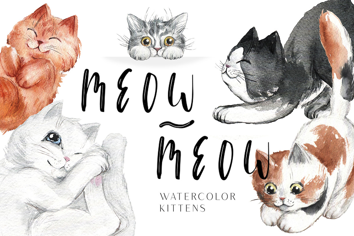 MEOW-MEOW watercolor kittens, an Animal Illustration by MarieNadorova (Photo 1 of 5)