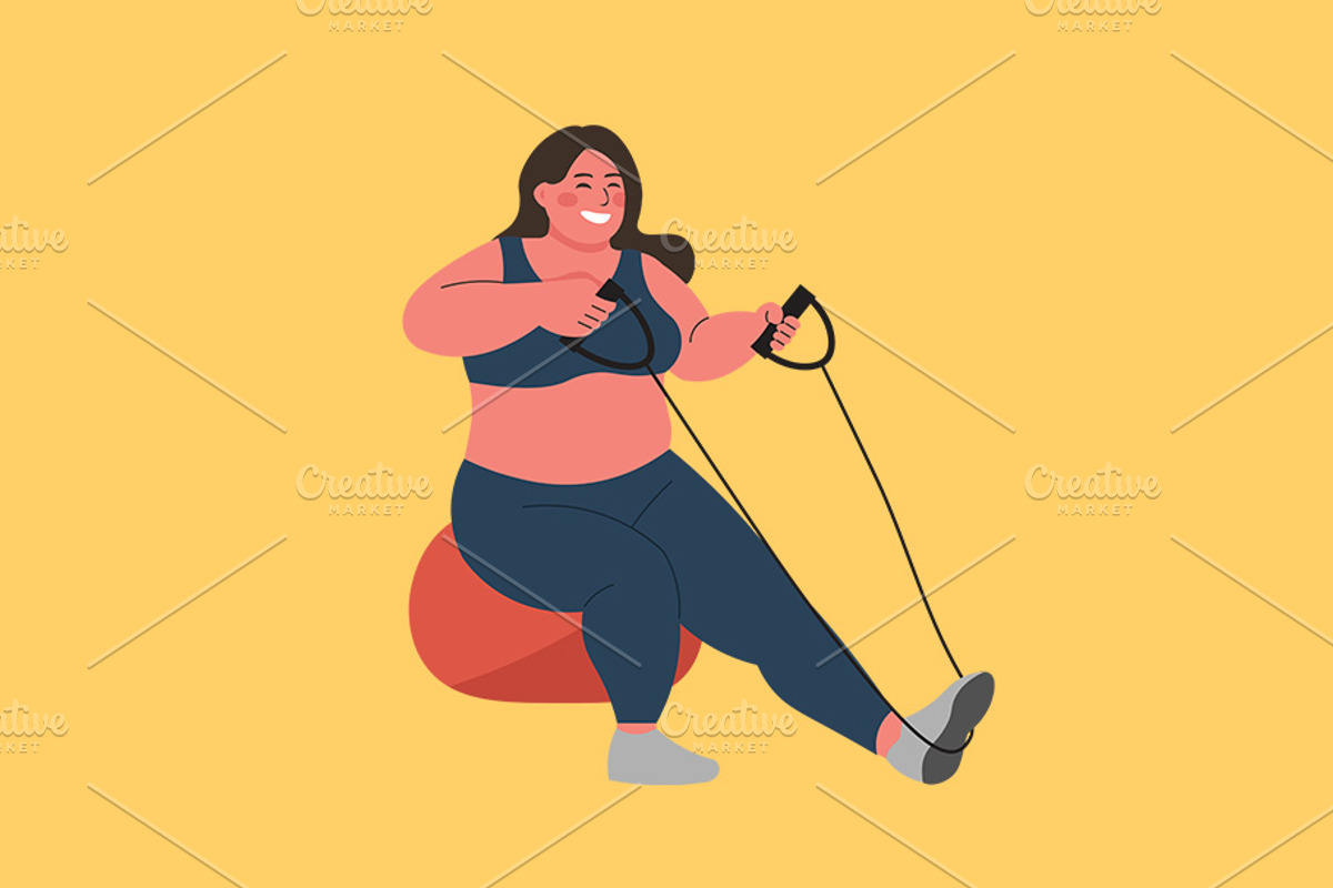 Fat woman workout vector, a Healthcare Illustration by Art Zooted (Photo 4 of 5)
