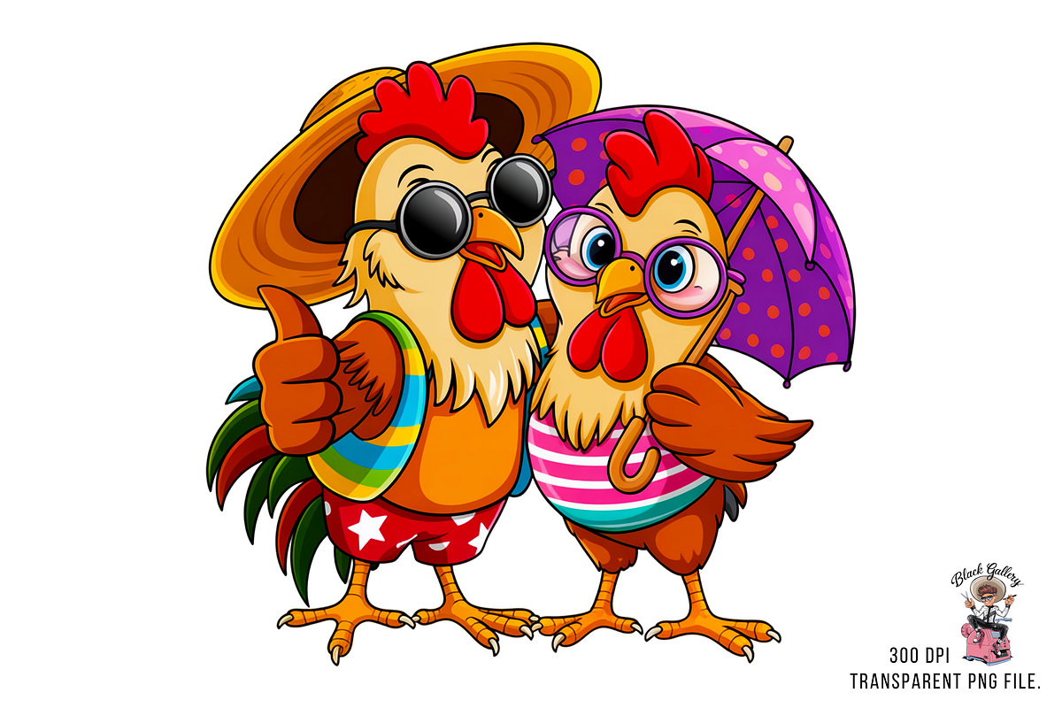 10 Rooster and Hen Beach PNG Bundle, an Illustration by Clipart Bloom (Photo 7 of 11)
