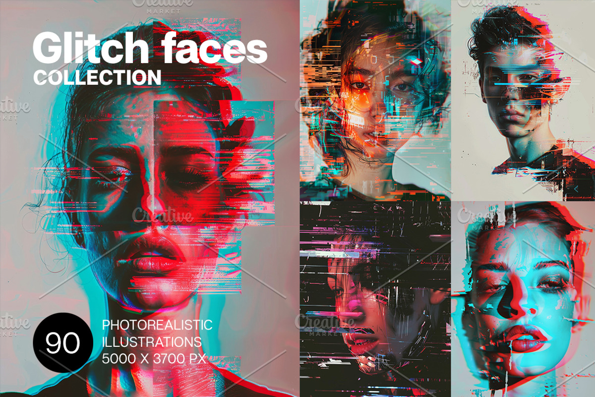 90 Glitch faces, a Person Illustration by Handmadefont (Photo 1 of 94)