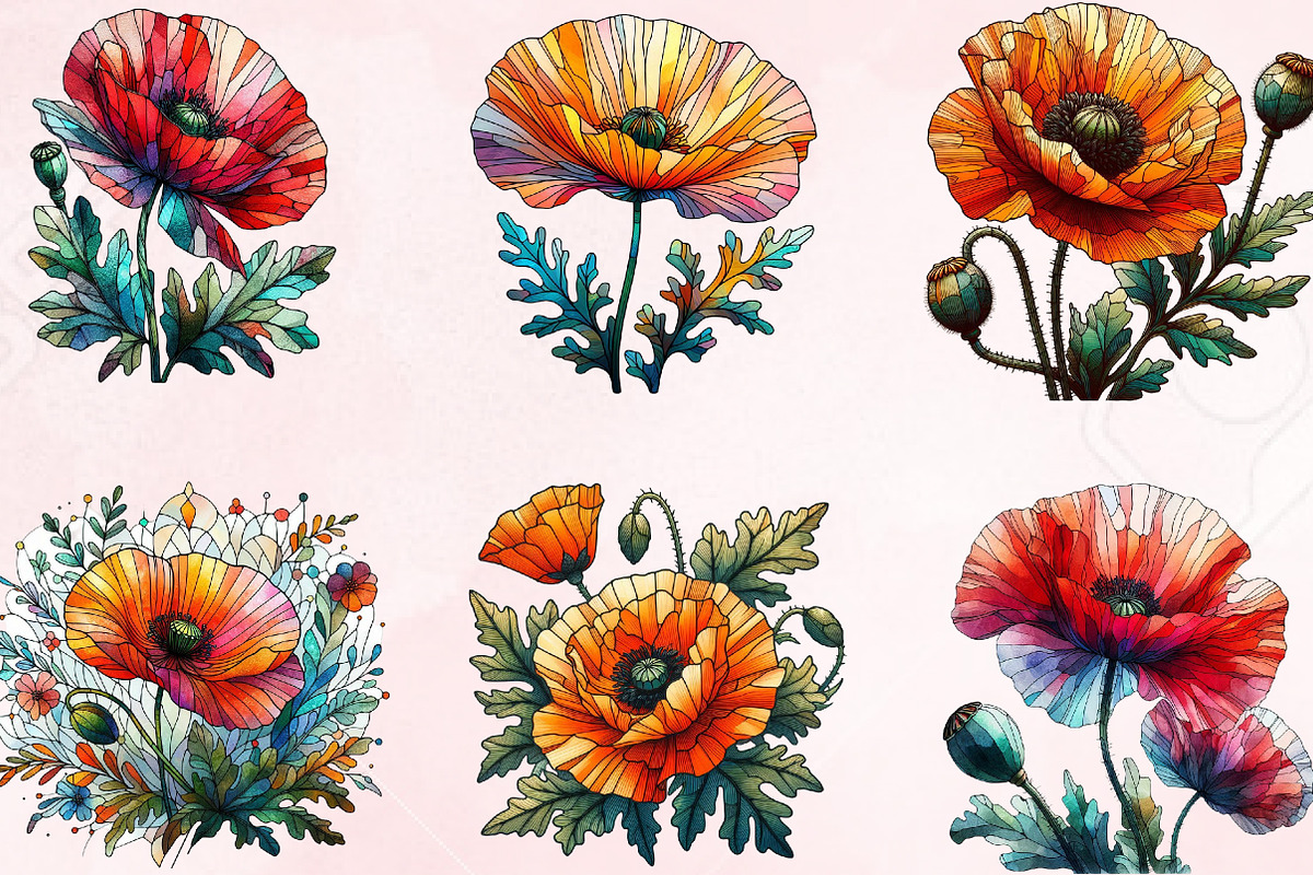 Watercolor California Poppies Clipar, an Illustration by Designking (Photo 3 of 4)