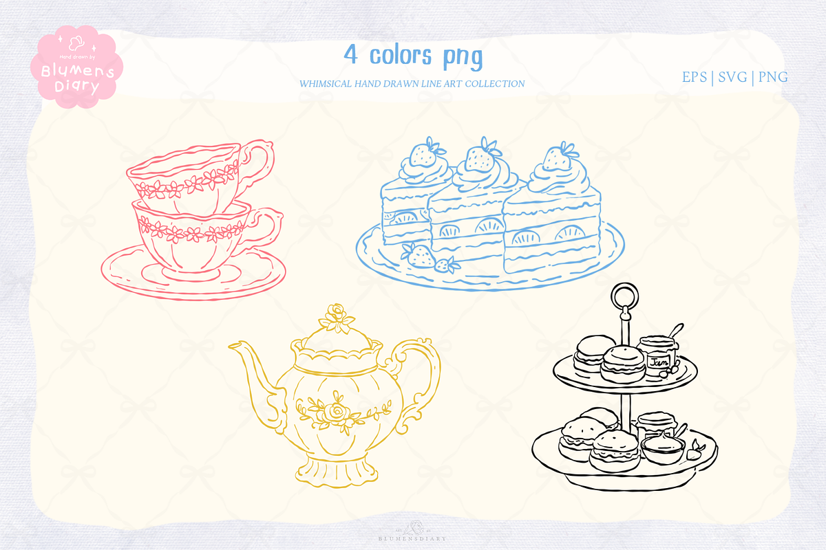 Afternoon Tea Desserts Line Art, a Decorative Illustration by Blumensdiary (Photo 3 of 6)
