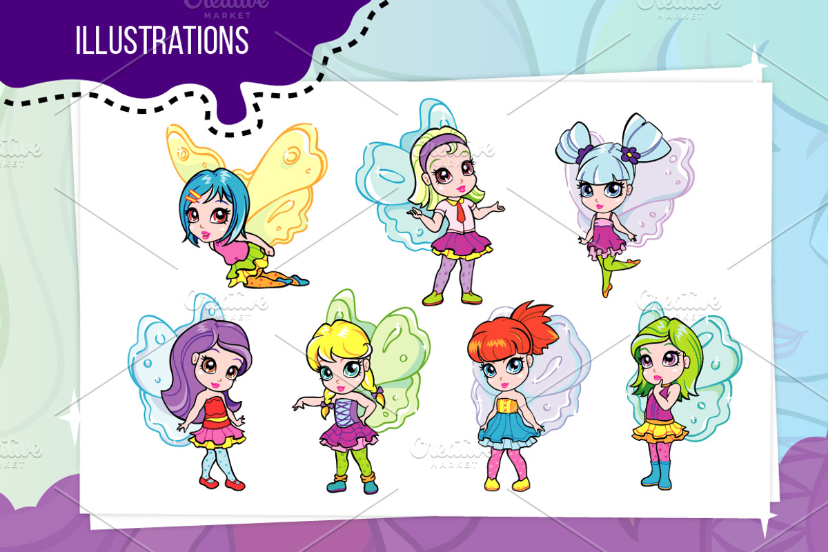 Cartoon fairies set, an Illustration by SunnyWS (Photo 2 of 8)