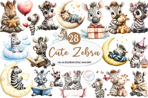 Cute Zebra Sublimation Clipart, an Illustration by Watercolor design