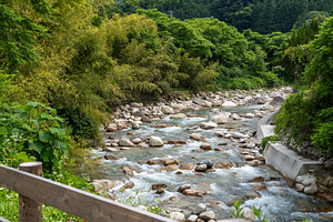 Bridge over the river on Nakasendo trail, Japan, a Nature Photo by GoodGoods