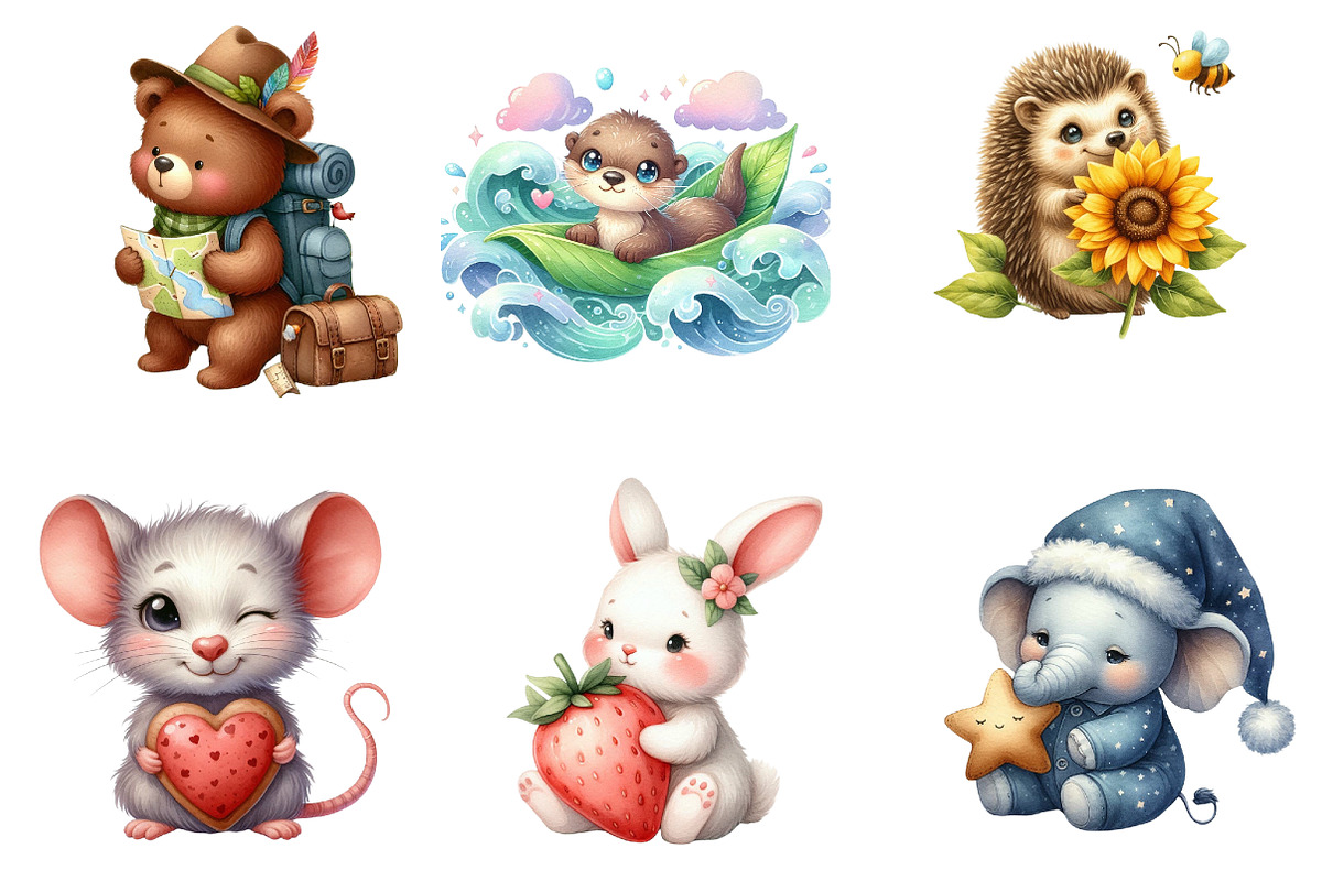 Cute Animal Clipart Sticker, PNG 4S-, an Illustration by DreamArtGraphic (Photo 2 of 4)