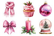Pink Christmas Watercolor Clipart, an Illustration by Dream Creation (Thumbnail 5 of 7)