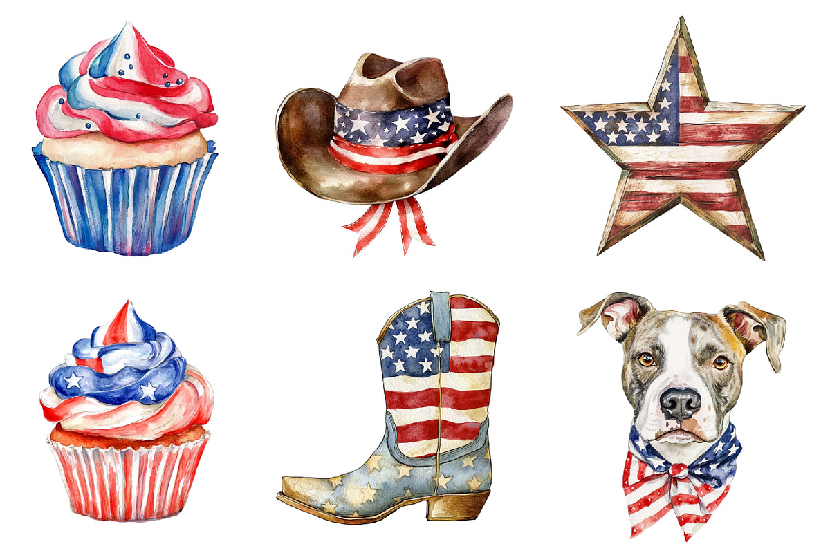 4th of July Rustic Patriotic Clipart, an Illustration by SinaCreation (Photo 2 of 5)