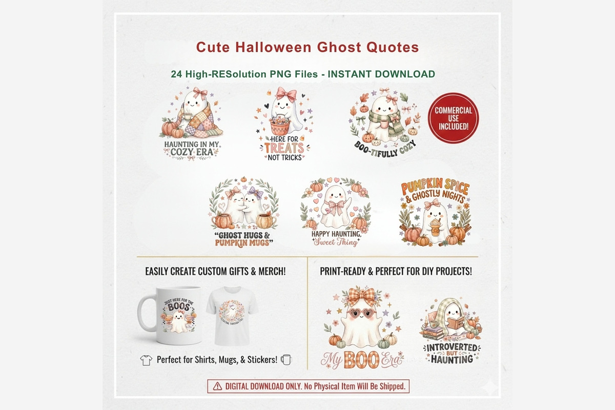 Cute Halloween Ghost Quotes Clipart, a Seasonal Illustration by Tanya Kart (Photo 9 of 11)