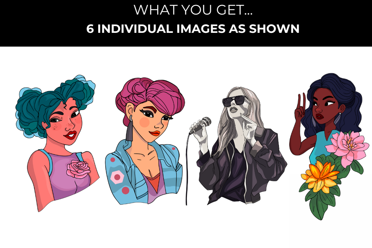 Stylish Girls Coloring Pages Set, a Decorative Illustration by InkyQueenArt (Photo 2 of 5)