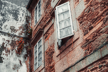 Rustic facade with open windows, an Architecture Photo by SkyNext