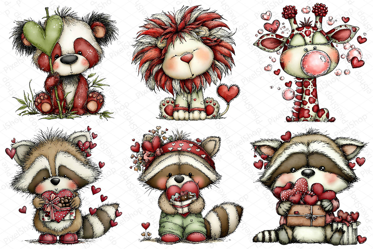 Whimsical Animals Valentine Day Clip, an Illustration by DreamPrint404 (Photo 5 of 7)