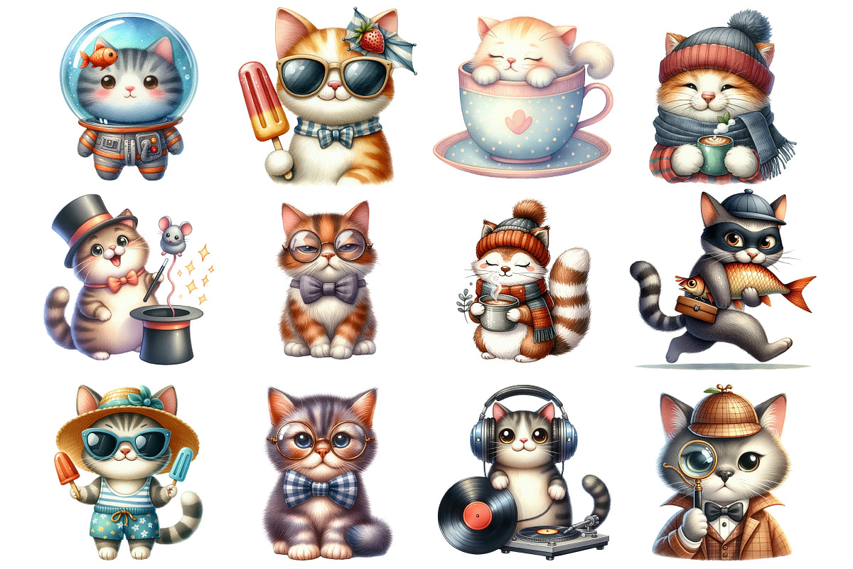 Funny Quirky Cats Clipart, an Illustration by SinaCreation (Photo 2 of 5)