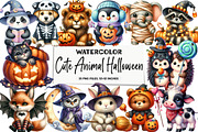 Cute Animal Halloween Clipart Bundle, an Illustration by DreamArtGraphic (Thumbnail 1 of 5)