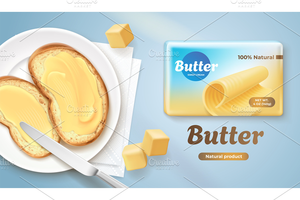 Butter ad. Realistic creamy butter, a Food Illustration by Stock-Smart-Start