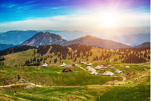 Mountain village in Alps, wooden