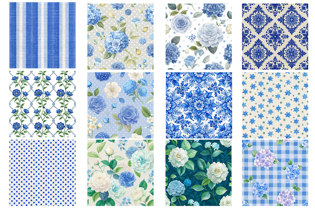 Royal Blue Floral Digital Paper, a Texture Graphic by Wow Magic (Photo 2 of 2)