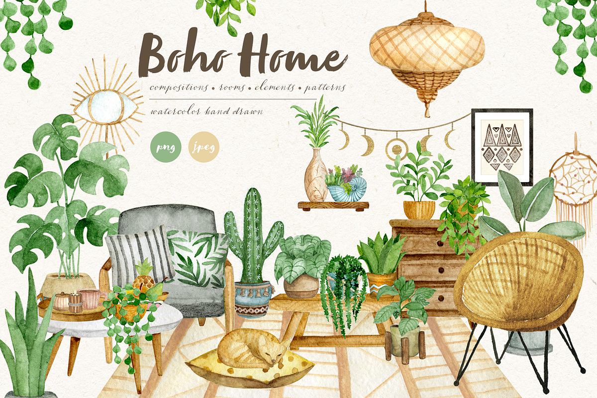 Home Decor Bundle. Watercolor set, an Object Graphic by JuliaBadeeva (Photo 9 of 21)