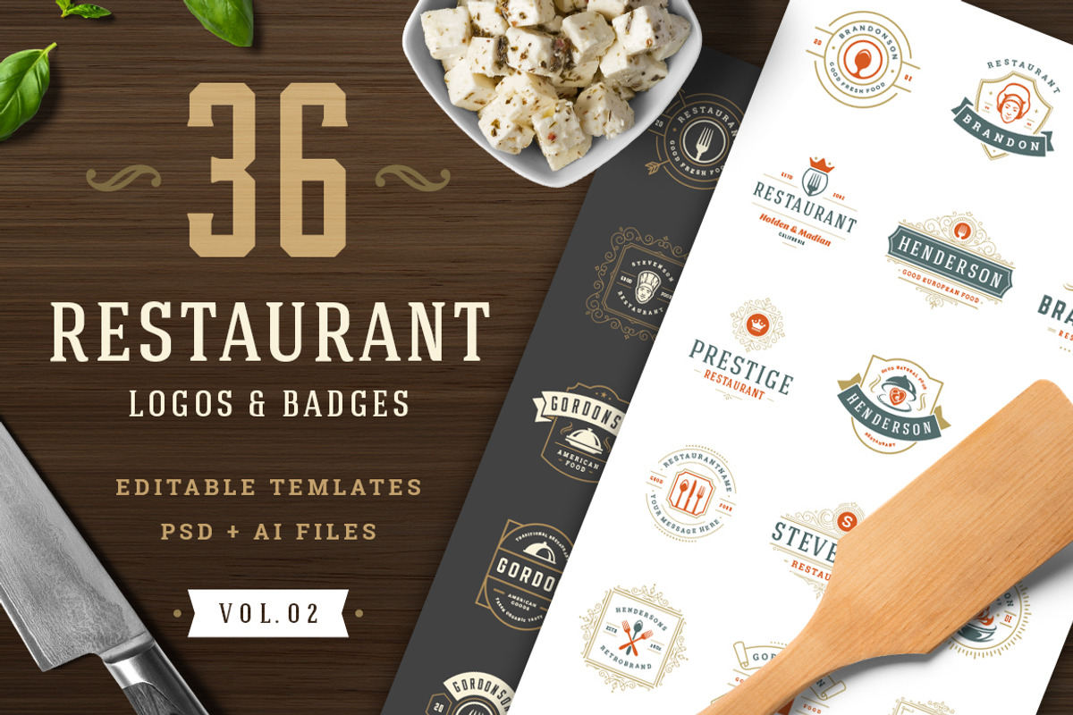36 Restaurant Logos and Badges, a Branding & Logo Template by Vasya Kobelev (Photo 1 of 15)