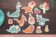 Party funny dinosaurs. Stickers, an Animal Illustration by Anna Summer (Thumbnail 1 of 2)