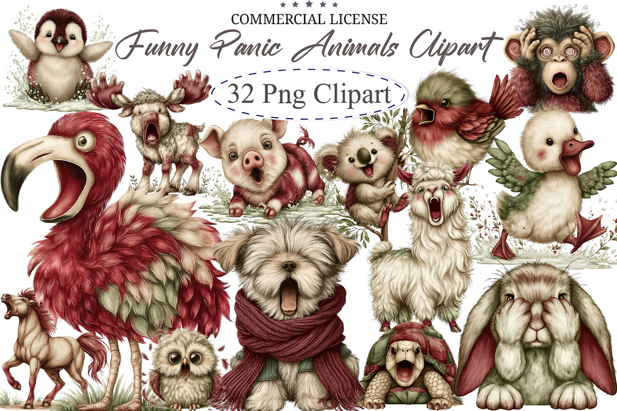 Funny Panic Animals Clipart Bundle, an Illustration by designcity5 (Photo 1 of 5)