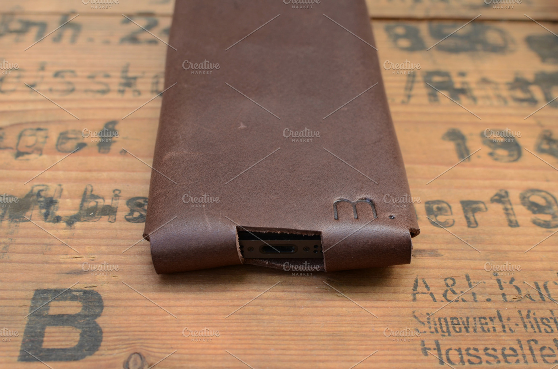 Leather Iphone Case on Wood