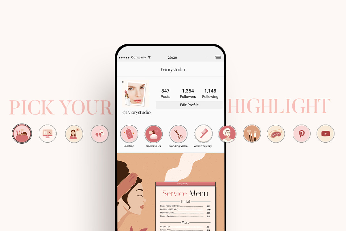 BUNDLE Highlight Instagram CANVA PS, a Social Media Template by Eviory