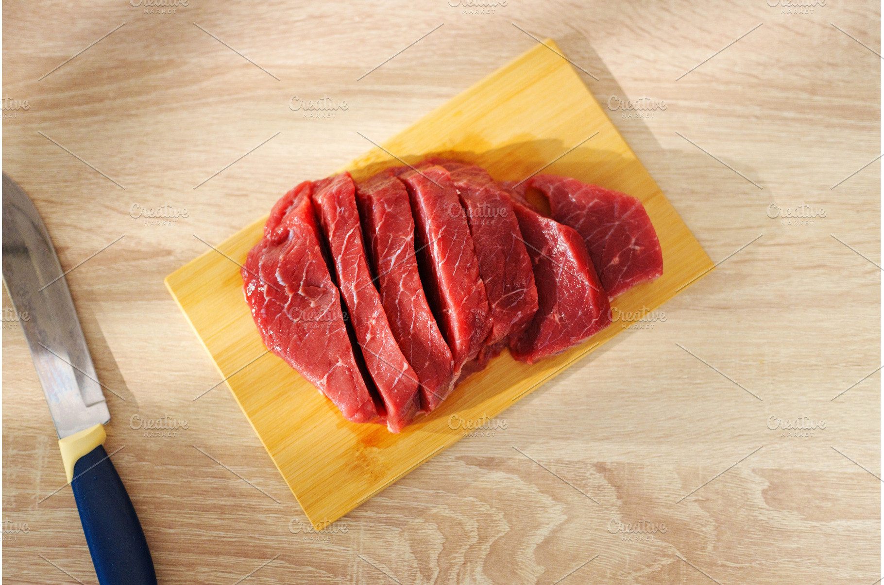 Freshly sliced red meat displayed on, a Food & Drink Photo by darksoul72